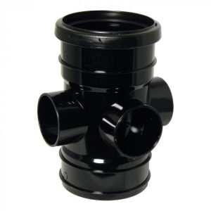 Floplas SP582 Boss Pipe 110mm. Solvent sockets on both side, accepts boss adaptors for waste pipe. Available in Black, Grey